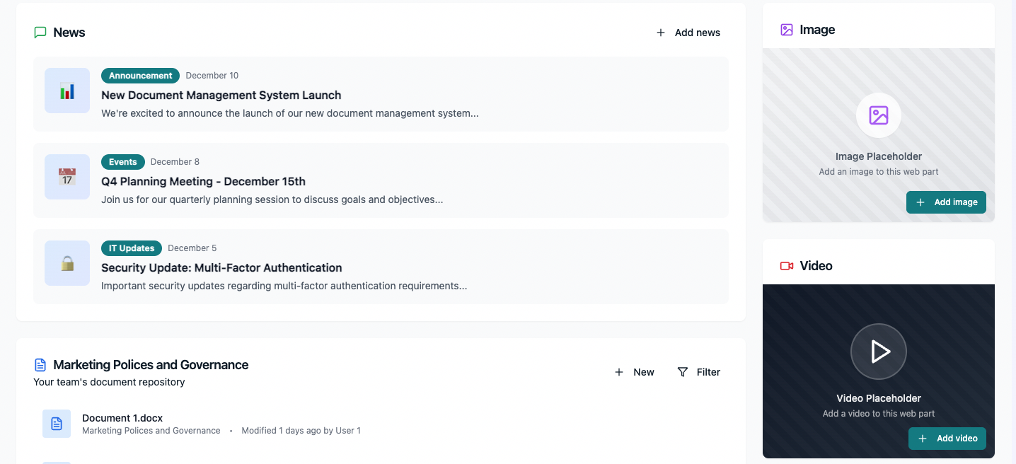 SharePoint Content Pages - Interactive Document Libraries and News